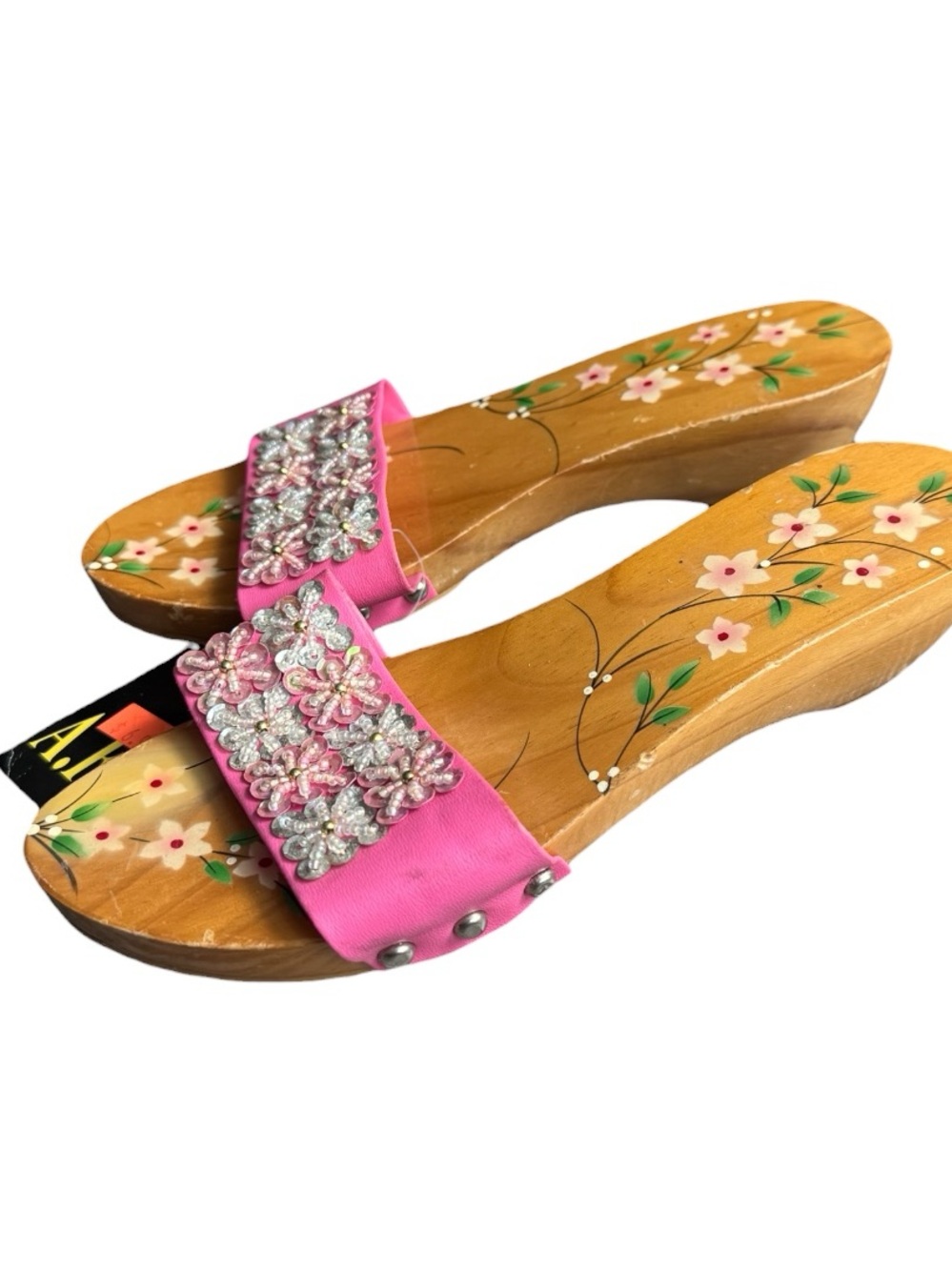 Y2k hand painted wooden beaded sandals.